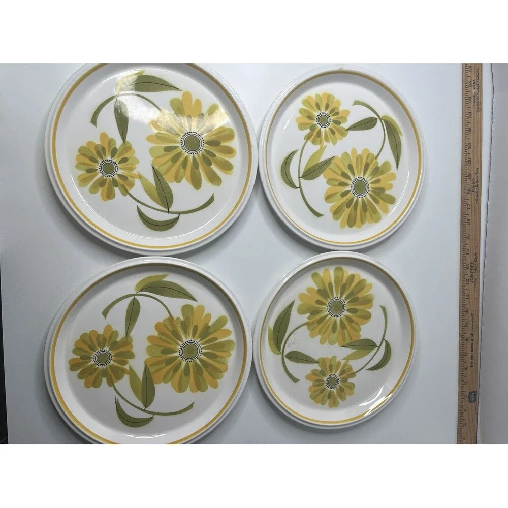 Mikasa Light n Lively Happy Set Of 4 Dinner Plates 70’s Flower Floral BIN2